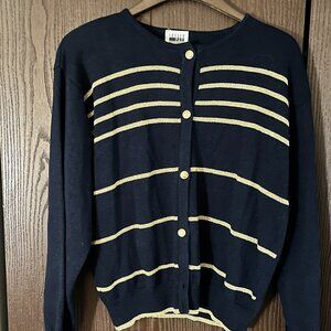 LESLIE FAY Womens Large Navy Blue Button Front Cardigan Sweater 23x22